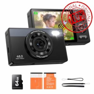 64GB Digital Camera for Kids: 48MP Anti-Shake Camera Photography Vlogging Camera for YouTube 16X Digital Zoom Photo Filtration Continuous Shooting Self-Timer Autofocus Compact Camera