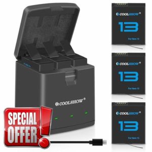 COOLSHOW HERO13 Battery HERO13 Enduro Rechargeable Battery 3 Packs 2100mAh and 3 Channel HERO13 Battery Charger Battery Storage Box Design Compatible with GoPro HERO13 Black