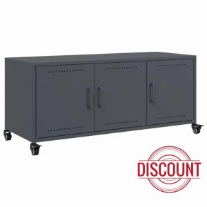 idaXL TV Cabinet Stand Unit Media - Anthracite Cold-Rolled Steel with 3 Doors - Easy Maintenance and Mobility - 100.5 x 39 x 43.5 cm