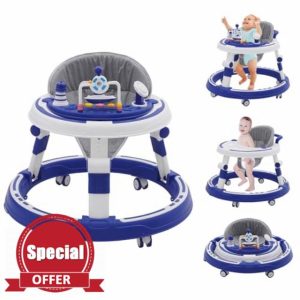 Baby Walker Foldable Walker with Height Adjustable Multi-Function Anti-Rollover Toddler Walker for Any Terrain Walker in Round Shape Baby Walker Chair Suitable for Girls Boys 6-18 Months