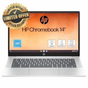 HP Chromebook 14" | Intel Processor N100 Processor| 8 GB RAM | 128 GB Flash Storage | Intel UHD Graphics | FHD Display | Up to 12hrs battery | Chrome OS | Dual Speakers | Glacier Silver | 14a-nf0003sa