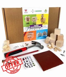 Young Woodworkers' Hammer & Nails Project Kit - Educational Construction Set for Kids with Pine Blocks