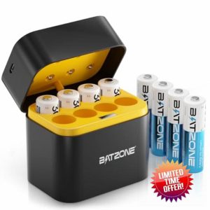 BATZONE AA Rechargeable Lithium Batteries with Battery Charger
