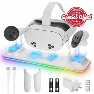 LYtech VR Charging Dock for Quest 3S Charging Stand for Oculus/Meta Quest 3S Magnetic Charging Station for VR Headset & Controllers Quest 3S Accessories with RGB