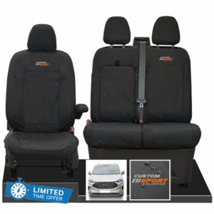 Inka The All New Ford Transit Custom Front Set 1+2 Tailored Waterproof Seat Covers Black with logo MY2024 onwards