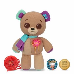 Thready Bear Interactive 14" Plush Teddy Bear Make A Wish & Bear Comes To Life Magical Expressive Button Eyes - Happy
