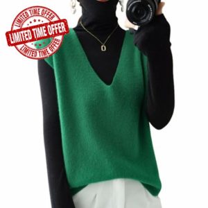 EEJBYTDI Autumn Winter Women Knitted Cashmere Sweater Vest Korean Sleeveless V-Neck Pullover Female Vest Loose Tops