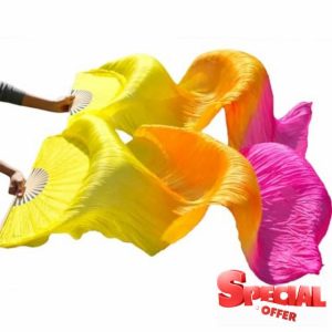 AMEEDA Silk Belly Dance Fan Handmade Women Silk Belly Dance Fan Dance Real Silk Veils 1 Pai