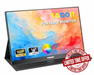 Yodoit Portable Monitor 16" 1920×1200 FHD Monitor Screen IPS Display with USB Type C Port and Built-in Speakers with Smart Cover Monitor Compatible with PC