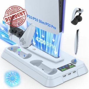 Lictin PS5/PS5 Pro/PS5 Slim Stand Cooling Station with 3 Levels Cooling Fan