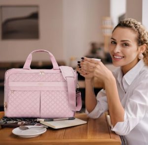 Briefcase for Women Messenger Shoulder Bag Computer Bag Business Work Office Travel Waterproof Men Pink