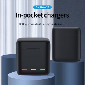 Triple Slot USB Charging Case with Type-C Cord Batteries Carry Case Fully Compatible with Original Go Pro 13 Accessories