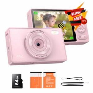 64GB Digital Camera for Kids: 48MP Anti-Shake Camera Photography Vlogging Camera for YouTube 16X Digital Zoom Photo Filtration Continuous Shooting Self-Timer Autofocus Compact Camera