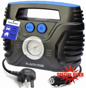 Miloll Tyre Pump - 240v Car Tyre Inflator (Mains) OR 12V DC Tyre Compressor (vehicle) Dual Electric Powered - Top Car Accessories for Me