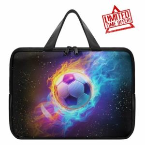 Biyejit Fire Blue Soccer Bag Case Sleeve for Laptop Womens Mens Water Resistant Document Bag Handbag Protective Lightweight Notebook Cover for Document File Notary 10 Inch-17 Inch