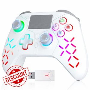 TURPOW Wireless Controller for PS-5 Gamepad Remote Control with Dual Motor Vibration/6-Axis Sensor/Turbo/3.5mm Audio Jack/Touch Pad for Ps-3/Ps-4/Ps-5/Pro/Slim/S-witch/Pc(RGB) White