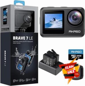 AKASO Brave 7 LE Action Camera with 128GB microSDXC Memory Card - 40M Waterproof Underwater Camera EIS 2.0 Native 4K 20MP Touch Screen WiFi Sports Camera Remote Control Vlog Camera