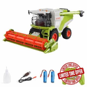 Kodbiby Remote Control Cars 1/24 Remote Control Combine Harvester 6-Channel 2.4GHz Spray LED Lights Sound Remote Control Tractor Toy Green Farm Toy Gifts for Kids Adults Wheat Cutting Head 2 Batteries