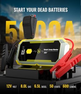 5000A Car Battery Booster Jump Starter for up to 9.0 Gas/8.0L Diesel