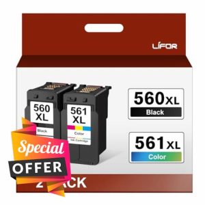 LIFOR PG-560XL CL-561XL 560XL 561XL Replacement for Canon 560 561 Ink Cartridges for Pixma TS7451 TS7450 TS5350 TS5351 TS5350a TS5351 TS5352 (1 Black 1 Colour)