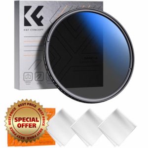 K&F Concept 52mm True Color ND2-400 Slim Variable ND Neutral Density Filter Adjustable Fader ND2 ND4 ND8 ND16 to ND400 Lens Filter + Microfiber Cleaning Cloth for DSLR Cameras (Nano-K Series)