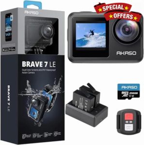 AKASO Brave 7 LE Action Camera with 256GB microSDXC Memory Card - 40M Waterproof Underwater Camera EIS 2.0 Native 4K 20MP Touch Screen WiFi Sports Camera Remote Control Vlog Camera