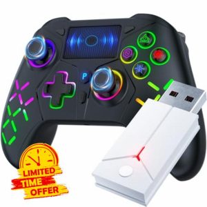 FOIRCEADAL Wireless Controller for PS-5 Gamepad Remote Control with Dual Motor Vibration/6-Axis Sensor/Turbo/3.5mm Audio Jack/Touch Pad for Ps-3/Ps-4/Ps-5/Pro/Slim/S-witch/Pc(RGB) Black