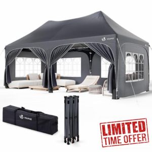 VOUNOT 3mx6m Pop Up Gazebo with 6 Removable Sidewalls & 6 Weight Bags
