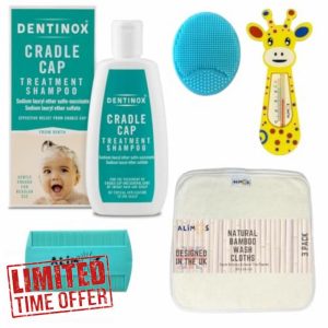 Alimos Baby Bath Silicone Brush & Fine Tooth Comb Bundled With Dentinox Cradle Cap Treatment Shampoo 125 milliliters