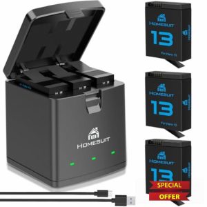 Homesuit Hero 13 Battery 2100mAh and LED 3-Slot Storage Charger for GoPro Hero 13 Black Enduro Rechargeable Battery with Type-C PD3.0 PD2.0 (3-Pack)