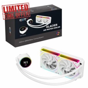CiT Pro Glacier 240mm White ARGB CPU Liquid Cooler With 69.4mm Display for Performance Metrics