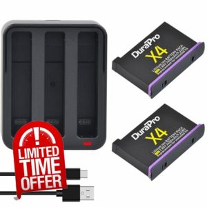 DuraPro 2Pcs Battery + 3-Slots Fast Charge Hub for Insta360 X4