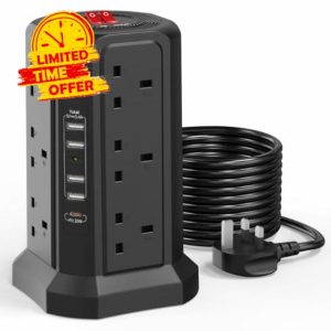 Tower Extension Lead with USB Slots 5M and 20W USB C Fast Charger