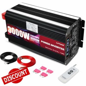 LVYUAN 3000W Power Inverter DC 12V to 240V AC Converter 6000W Peak with 2 AC Sockets 1 USB