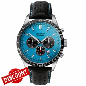 Sekonda Mens 45mm Velocity Chronograph Sports Watch Round Stainless Steel Case Water Resistant 50 metres
