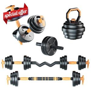 Strongway® Adjustable 6 in 1 Dumbbell Straight and Curl Barbell Kettlebell Push Up Set - 20KG 30KG 40KG SETS - Weight Lifting for Home Gym Fitness