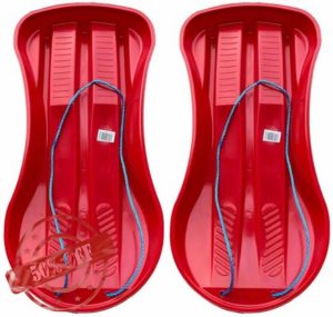 2 x Heavy Duty Large Unisex Children & Adults Snow Sledge Toboggan Sledge Rope Sled Play Snow Ice Red