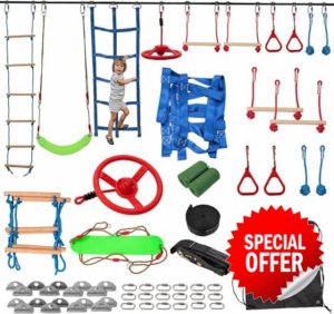 Meulbaty 10 Pcs Outdoor/Garden Obstacles Training Slackline Sets for Kids: 18M Slackline