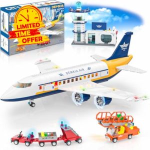 Demkia Large City Passenger Airplane Building Set with LED Light