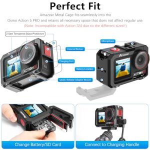 DJI Action5 Pro Multifunction Protective Frame Case Aluminum Housing Cover Combo Kit with Tempered Glasses Lens Screen Protectors