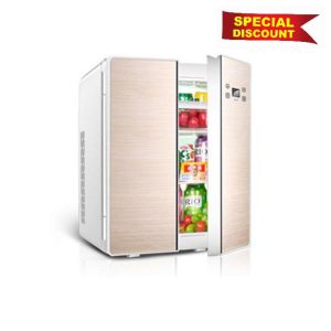 hxoity 25L Mini Fridge Table Top Refrigerator Portable Electric Reefer Food Warmer Heater & Beverage Drink Cooler For Home Travel Room Office Car Fridge AC/DC Powered(Gold