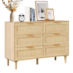 Natural Rattan Closet Dresser with 6 Drawers