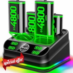 Charger for Xbox One Controller Battery Pack with 4 x 4800mWh Rechargeable Battery Packs for Xbox One/Xbox Series X|S