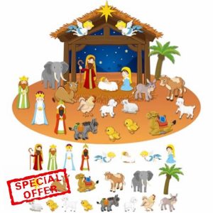 WovWeave Christmas Felt Story Board Set 3.1FT DIY Christmas Tree Nativity Scene Felt with 22 Pcs Detachable Wall Ornaments Decor Jesus Birth Activities Party Felt Board Craft Gift for Toddlers Kids
