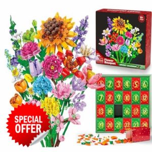 Advent Calendar 2024 for Kids Adults Teens 2025 24 Days Flower Bouquet Building Blocks Christmas Countdown Calendar