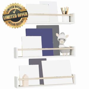 Nursery Shelves 3PCS Nursery Shelves for Wall Sturdy Wood Wall Mounted Bookshelf Storage White