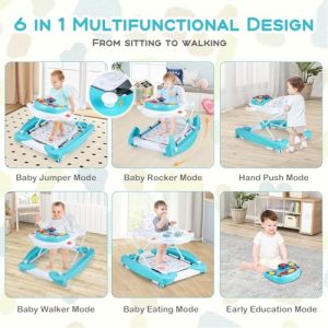 6 in 1 Behind Walker Learning Seated Rocker Bouncer with Removable Music Tray