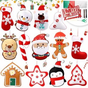 Fiada 13 Pcs Christmas Felt Ornaments Sewing DIY Craft Kit Stocking Gingerbread Christmas Tree Hanging Ornaments for DIY Christmas Party Favors Xmas Decorations Cute Felt Gifts
