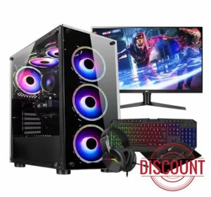Computek Gaming PC Tower: Intel Core i5 • Nvidia GT1030 2GB • 16GB RAM • 256GB SSD+1TB HDD • 500W 80Plus • WiFi • Windows 10 • Black 6 Fans RGB Case • 22" Monitor Bundle