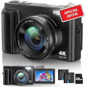 Digital Camera 4K 48MP Autofocus Vlogging Camera with 3 Inch 180° Flip LCD Screen